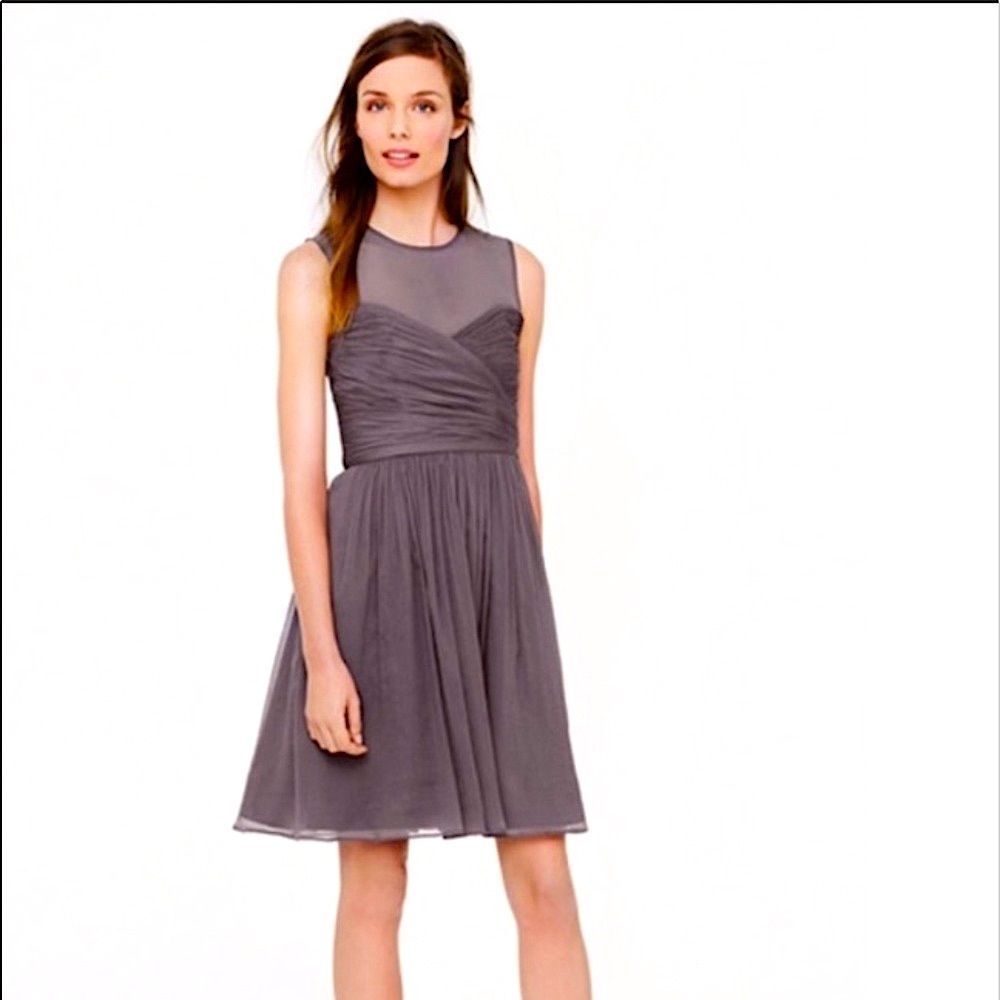 J.Crew Clara Silk Cocktail Dress Gray 10 Petite Illusion Sweetheart Neckline